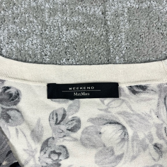 Weekend Max Mara Weekend White Gray Floral Cardigan Sweater Cotton Size Small - Picture 2 of 5